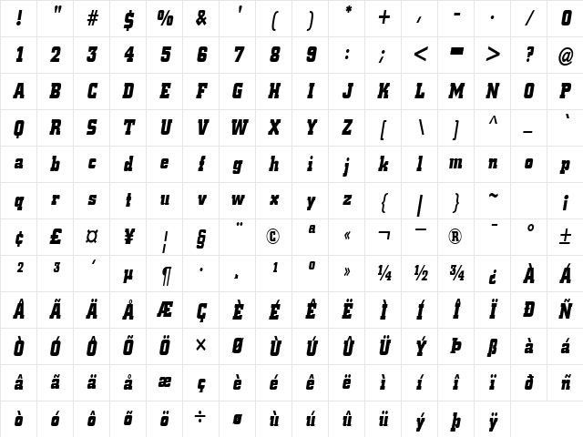 TownshipThin Bold-Oblique Character Map