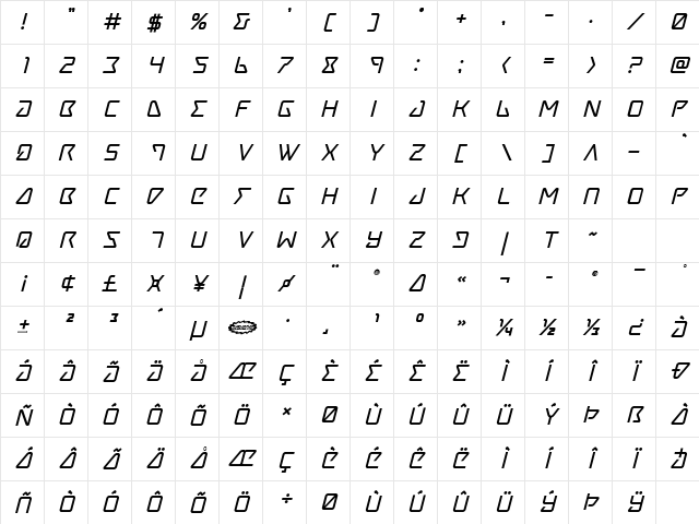 Tracer Bold Italic Bold Italic Character Map