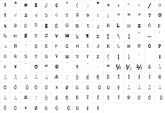 Tract Regular Character Map