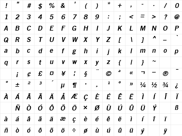 Trade Bold-Oblique Character Map
