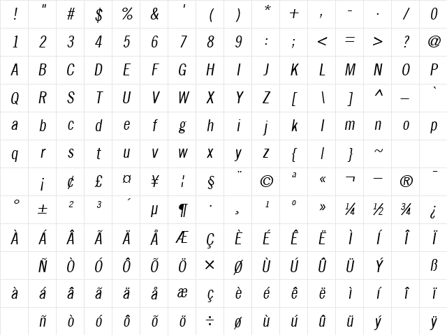 TradeCond Oblique Character Map
