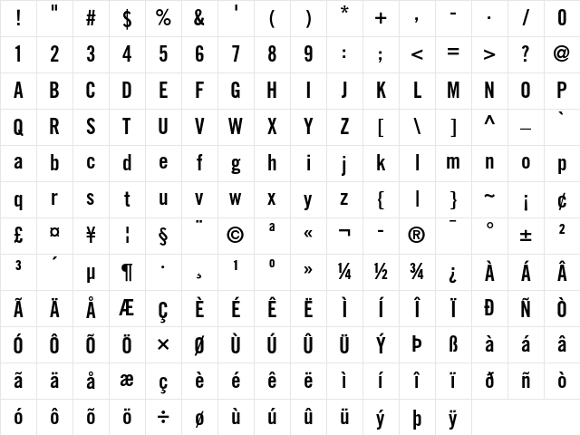 Trade Gothic Bold Condensed No. 20 Character Map