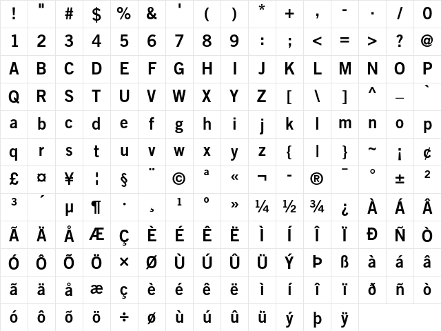 Trade Gothic Bold No. 2 Character Map
