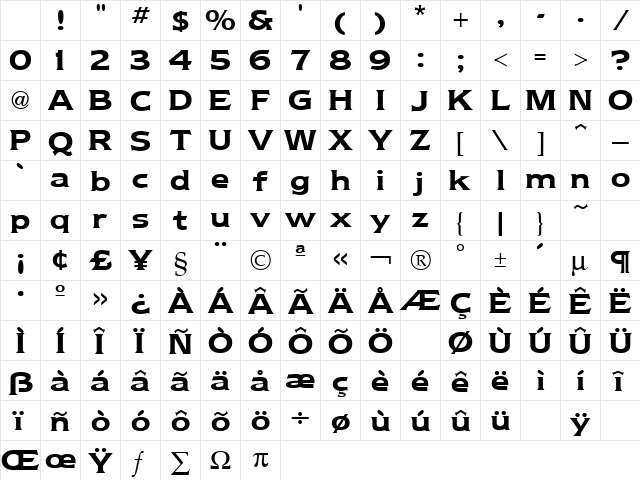 Newtext Bold Character Map