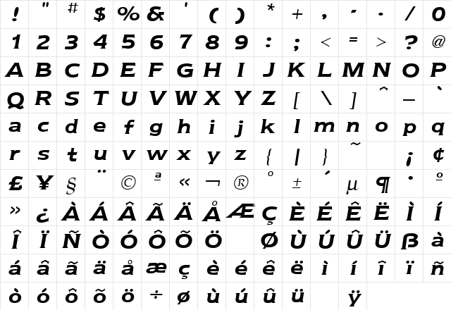 Newtext Italic Character Map