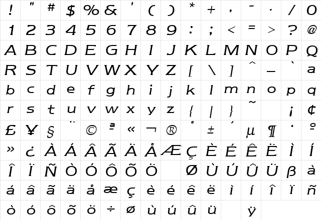 Newtext Italic Character Map