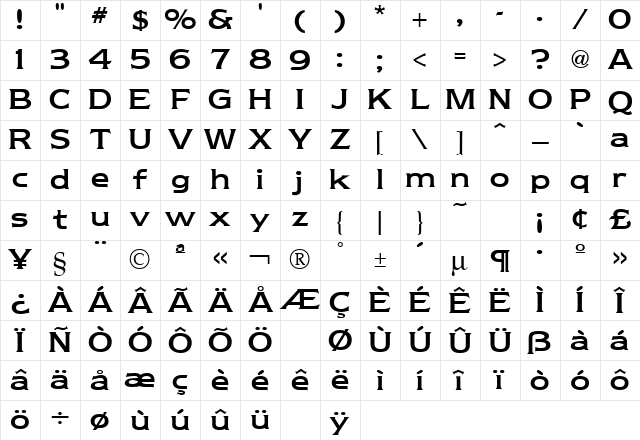 Newtext Reglr Regular Character Map