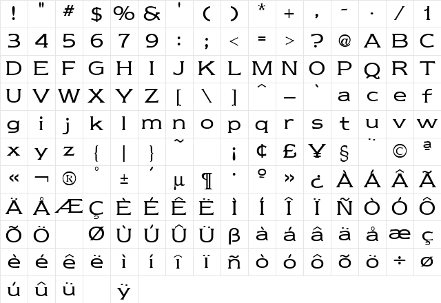 Newtext Regular Character Map