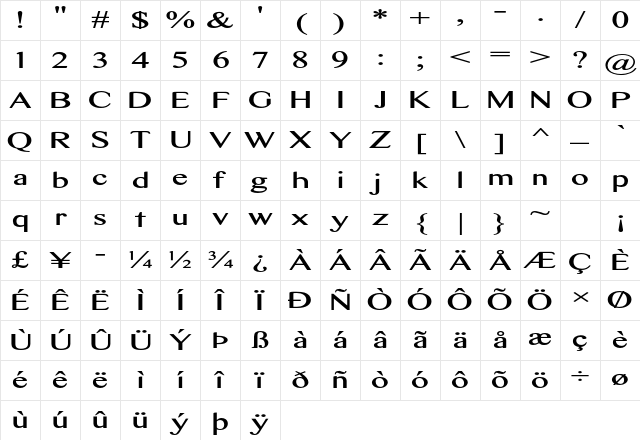 Tralic Extra-expanded Bold Character Map Tralic Extra-expanded Bold Character Map