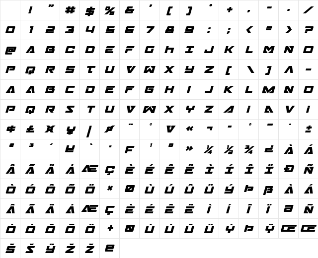 Trans-America Bold Italic Bold Italic Character Map
