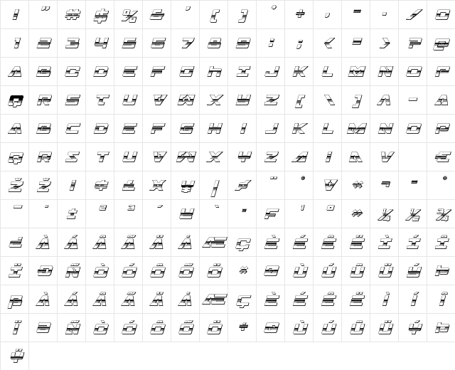 Trans-America Platinum Italic Italic Character Map