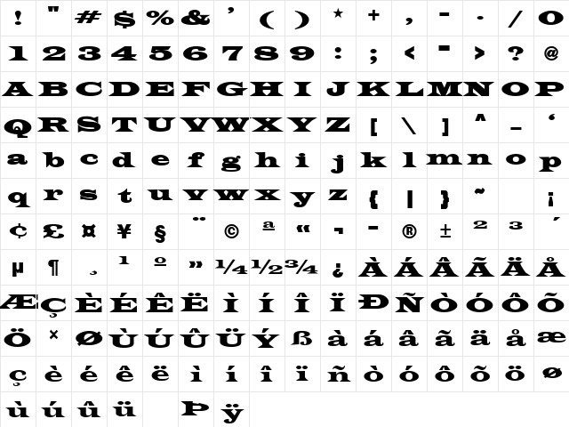TransverseSSK Bold Character Map