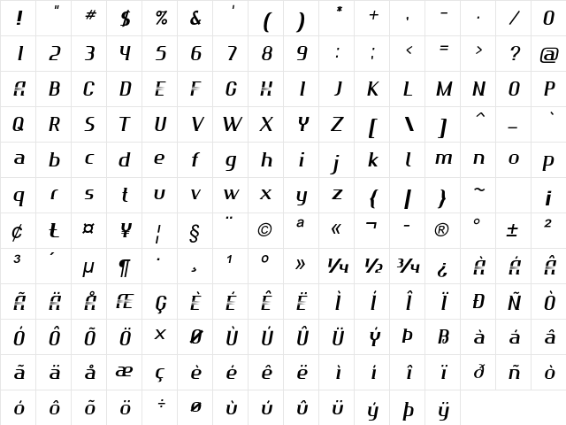 Tranzam Regular Character Map Tranzam Regular Character Map
