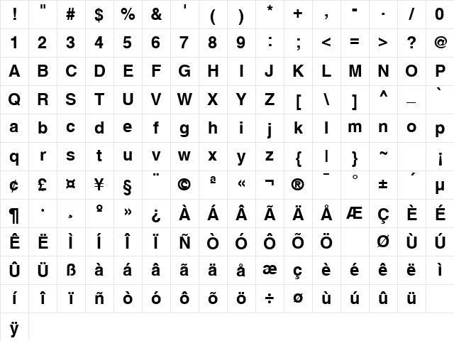 NewZurica Bold Character Map NewZurica Bold Character Map