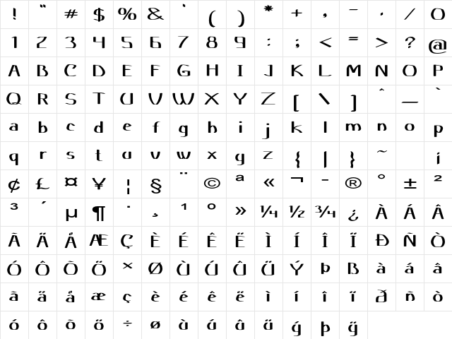 Trede Extra-expanded Bold Character Map Trede Extra-expanded Bold Character Map