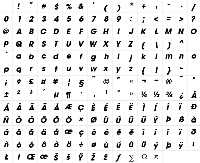 TrendexBlackSSK Italic Character Map TrendexBlackSSK Italic Character Map
