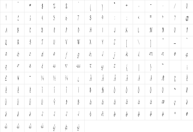 Treon Condensed Regular Character Map