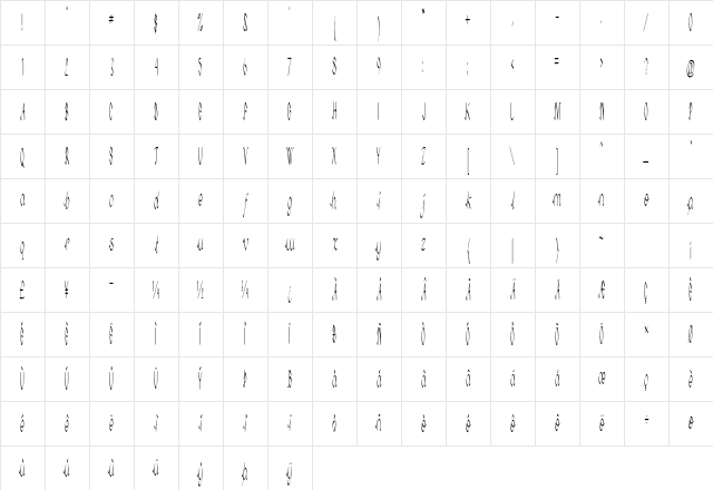 Treon Extra-condensed Regular Character Map