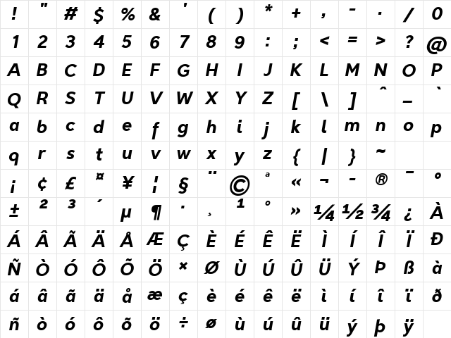 Triomphe Bold Italic Character Map Triomphe Bold Italic Character Map
