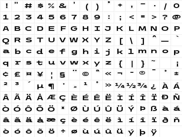 Trispace Expanded Bold Character Map