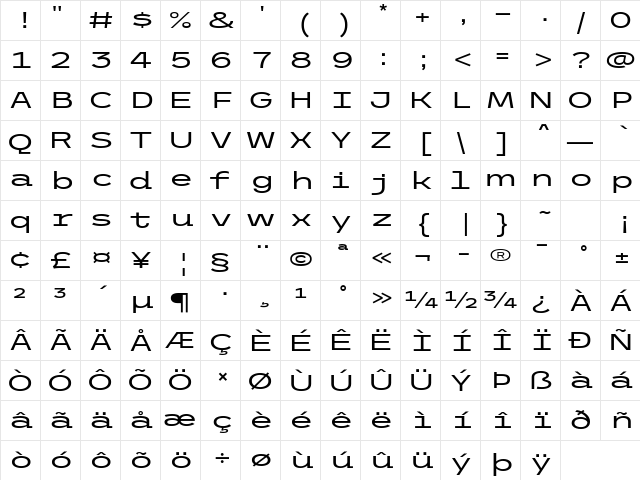 Trispace Expanded Regular Character Map