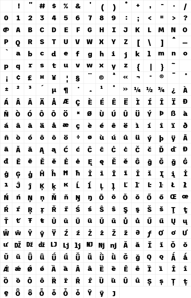 Trispace ExtraBold Regular Character Map Trispace ExtraBold Regular Character Map