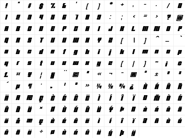 Trudal Expanded Italic Character Map Trudal Expanded Italic Character Map