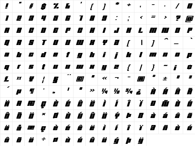 Trudal Extra-expanded Italic Character Map Trudal Extra-expanded Italic Character Map
