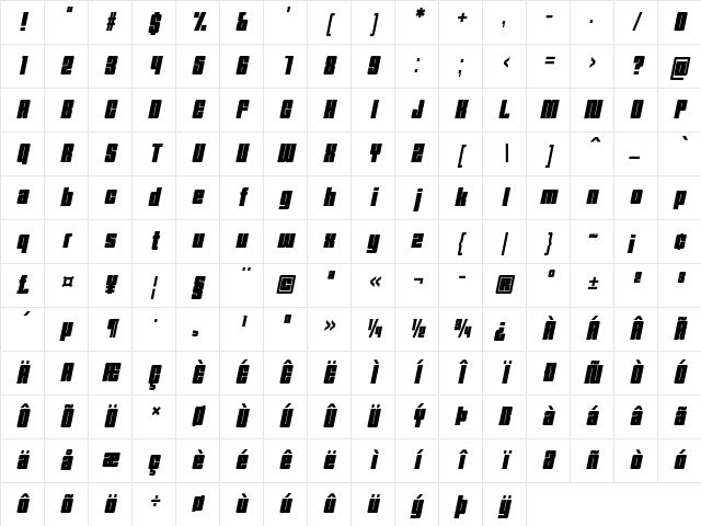 Trudal Italic Character Map Trudal Italic Character Map