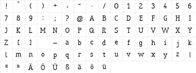 truebo serif Regular Character Map