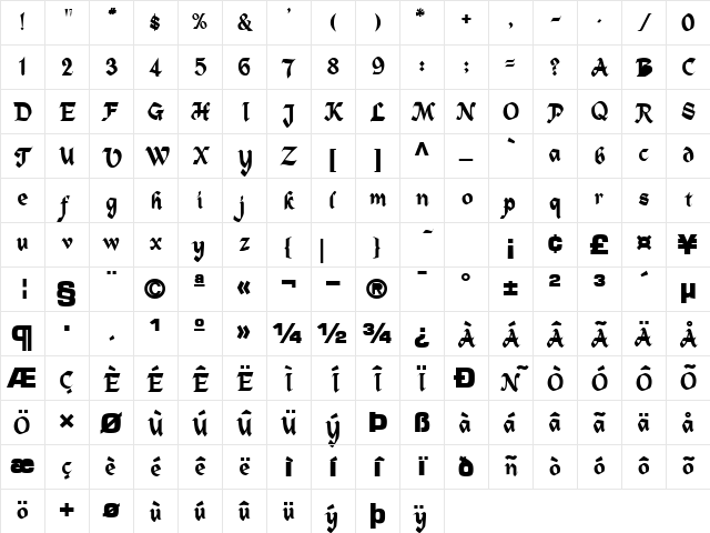 TrueExcess105 Bold Character Map TrueExcess105 Bold Character Map