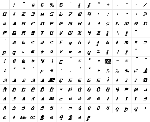 Nexxus Italic Character Map