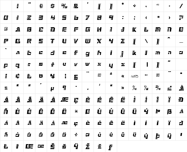 Nexxus Regular Character Map