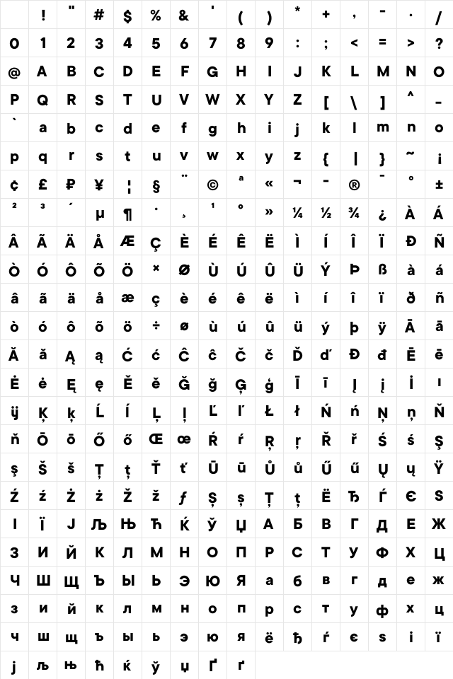 TT Commons Bold Bold Character Map