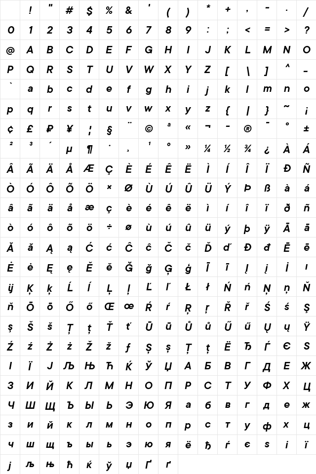 TT Commons Demi Bold Italic Character Map TT Commons Demi Bold Italic Character Map