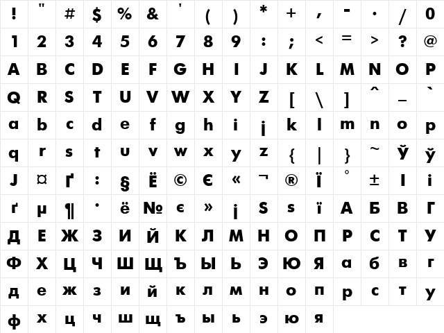UkrainianFuturisExtra Regular Character Map