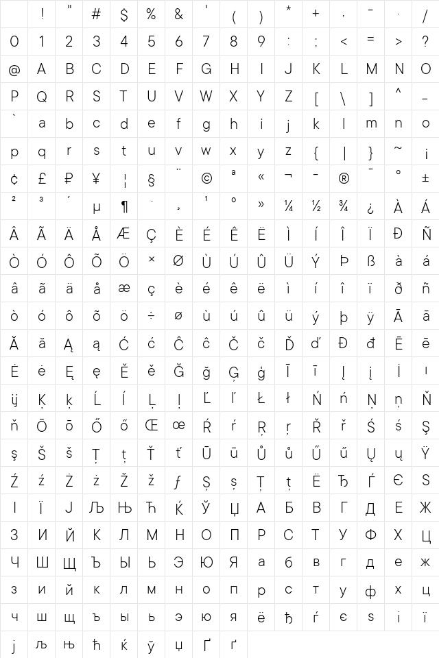 TT Commons Light Regular Character Map