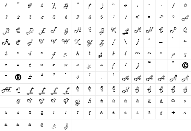 TubulaScriptSSK Regular Character Map TubulaScriptSSK Regular Character Map