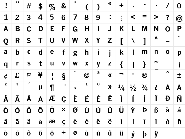 News Gothic Bold Character Map