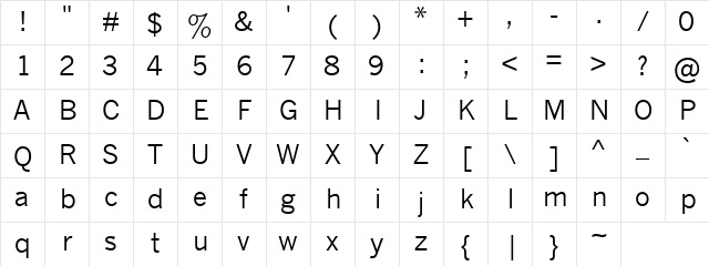 News Gothic Regular Character Map