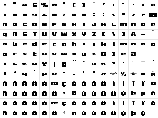 Turbo Charge Laser Regular Character Map