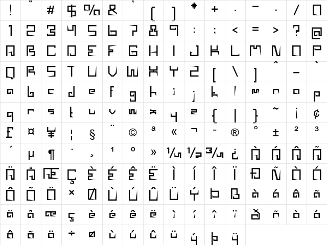 Turin Regular Character Map