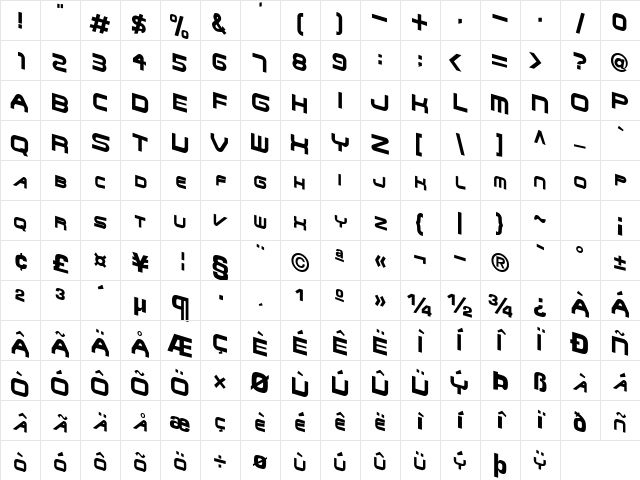 TurnAbout121 Regular Character Map