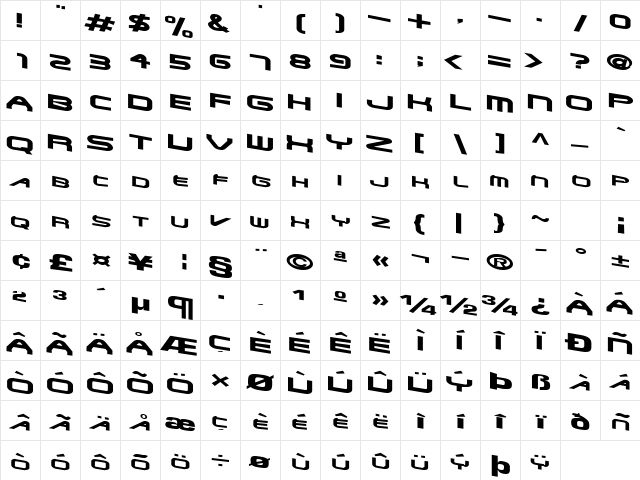 TurnAbout121 Regular Character Map