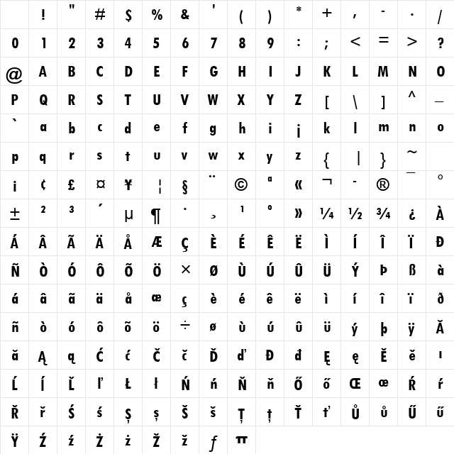Tw Cen MT Condensed Bold Character Map Tw Cen MT Condensed Bold Character Map