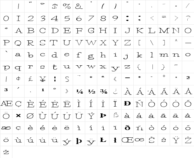 Twiggy86 Regular Character Map Twiggy86 Regular Character Map