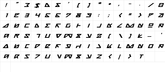 Nick Turbo Bold Expanded Italic Bold ExpandedItalic Character Map