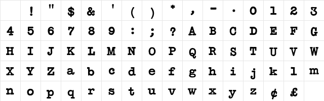 Typewriter BoldDisplay Character Map