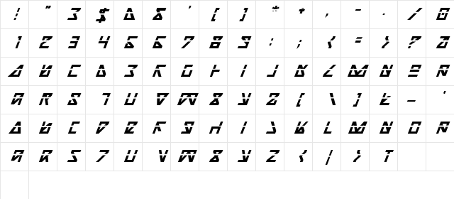 Nick Turbo Bold Italic Las Bold Italic Las Character Map