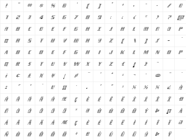 Typhoon Gradient Italic Italic Character Map
